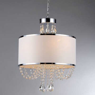 22" x 16" x 56" 'Hera' Shaded Crystal 4-Light Chandelier Silver/White - Warehouse of Tiffany