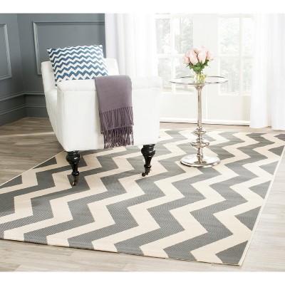 Gray and Beige Chevron Outdoor Area Rug, 8' x 11'