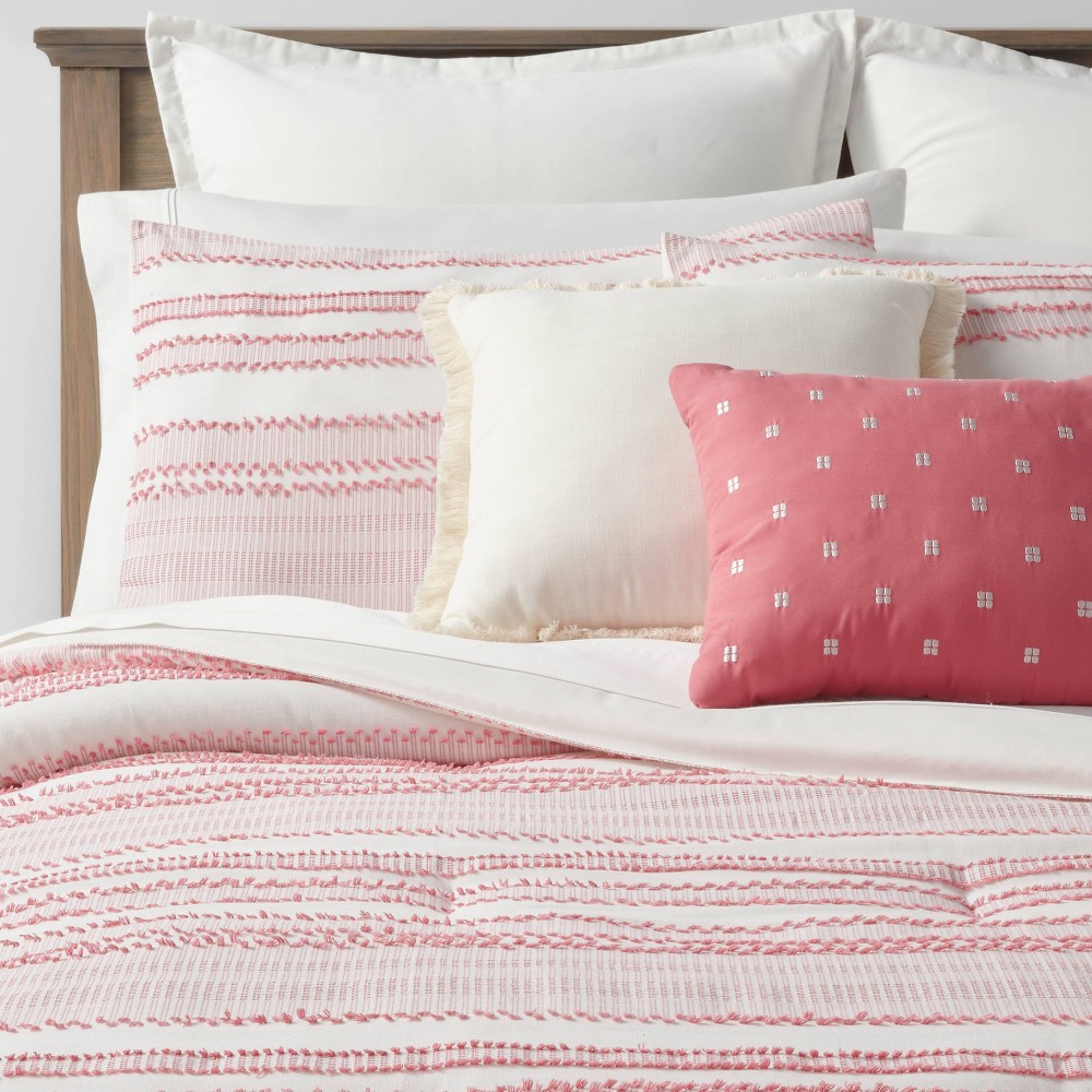 8pc Queen Clipped Jacquard Stripe Comforter Set Vibrant Pink - Threshold