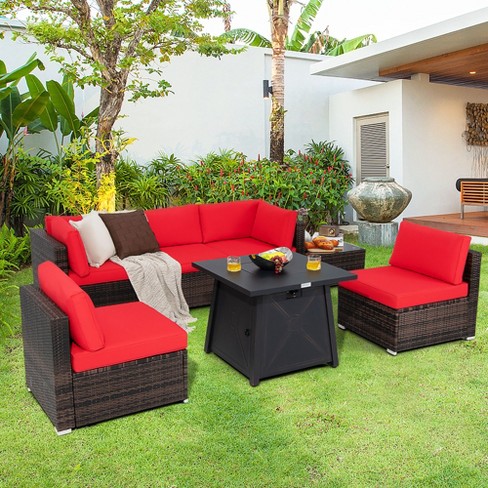 Rattan fire best sale pit table set