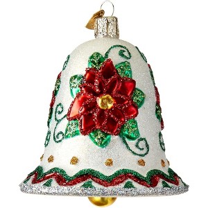 Old World Christmas Glass Blown Poinsettia Bell Ornament - 1 of 2