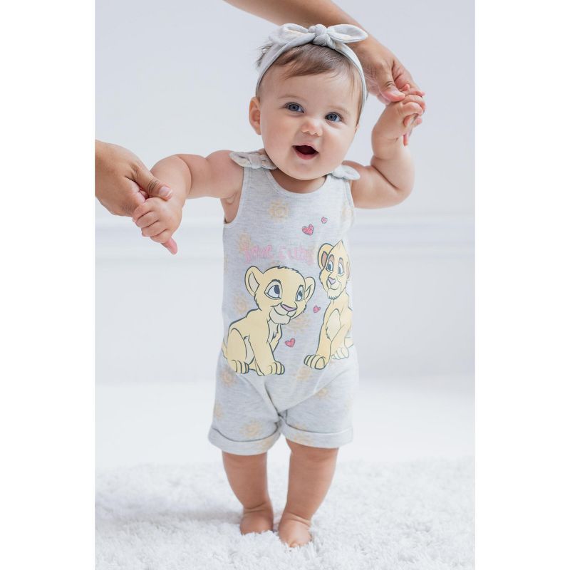 Disney Lion King Minnie Mouse Winnie the Pooh Simba Baby Girls Romper and Headband Newborn to Infant, 2 of 8