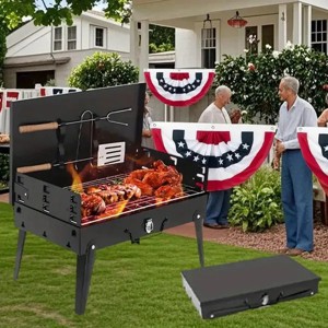 Barbecue Charcoal Grill Folding Portable, Windproof and thickened tool box, foldable structure lightweight and compact, 3 height modes BBQ Tool Kits - 1 of 4
