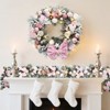 24" Christmas Wreath, Christmas Artificial Garland with Pink Bow & Ball Ornaments for  Front Door Fireplace Window Wall Decor - 2 of 4