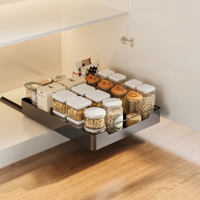 Pull Out Cabinet Organizer, 17" Deep No Drill Pull Out Drawers Adhesive Slide Out Drawer Organizers