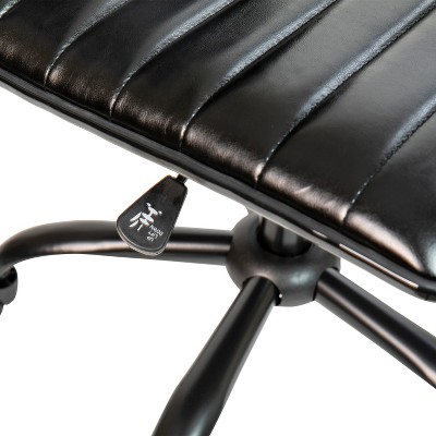 Black Vinyl Armless Ribbed Swivel Task Chair with Metal Base