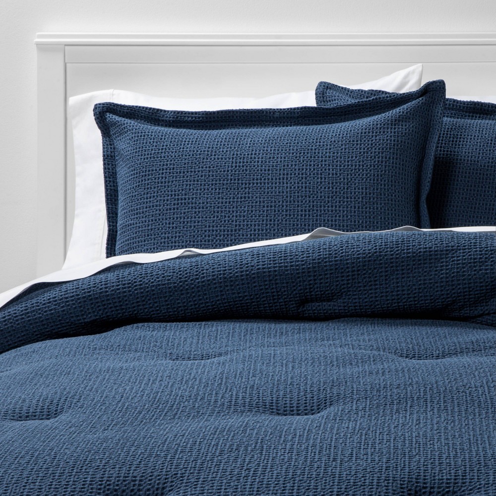 Twin/Twin Extra Long Washed Waffle Weave Comforter & Sham Set Indigo - Threshold™