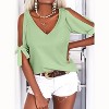Imily Bela Women Summer V Neck Cold Shoulder Tops Loose Casual Tee Chic Cutout Blouse - 2 of 4