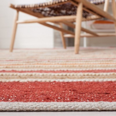 Rust Red and Beige Handwoven Wool Striped Area Rug