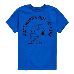 Boys' - Peanuts - Snoopy Homeworks Got Me Like Short Sleeve Graphic T-Shirt - 1 of 4
