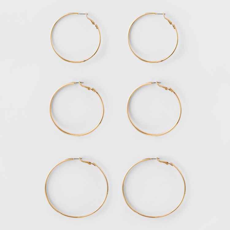 Big Hoop Earring Set 3ct - A New Day&#8482; Gold: Brass, Nickel-Free, Leverback Closure, 1 of 1