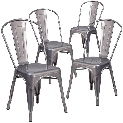 Emma and Oliver 4 Pack Clear Coated Metal Indoor Stackable Chair