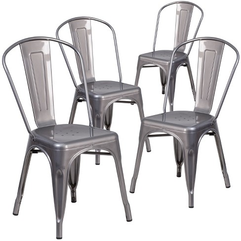 Emma and Oliver 4 Pack Clear Coated Metal Indoor Stackable Chair - image 1 of 4