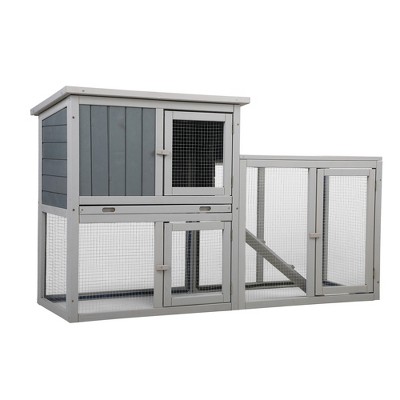 FURNIinspire Pet Crates and Houses, Large Rabbit Hutch Indoor and Outdoor,  Bunny Cage with Roof, Gray, 54.72"*19.49"*34.06"