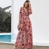 Coolmee Women's Casual Boho Deep V Neck Long Sleeve Maxi Dress - 2 of 4