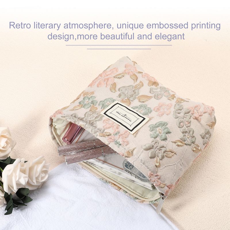 Unique Bargains Zipper Floral Makeup Bags and Organizers Apricot Pink, 3 of 7