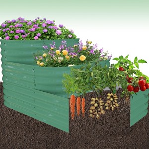 3-Tier Galvanized Raised Garden Bed, 60x42x30 Inches Open Base Outdoor Planter Kit for Plants Herbs and Vegetables for Patio Balcony Backyard, Beige - 1 of 4