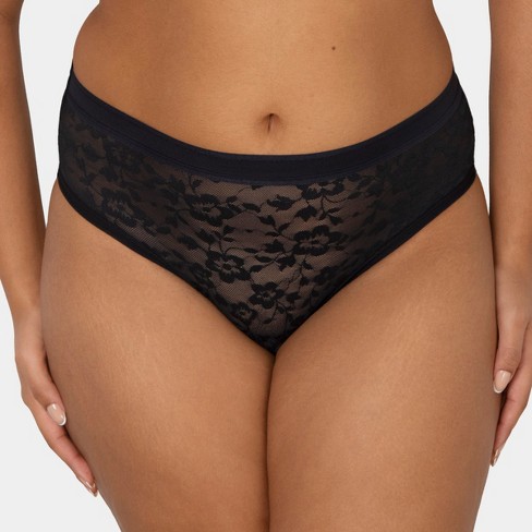 Women's Lace Seamless Comfort Panty Plus Size Sexy Stretch High Leg  Underwear Soft Lingerie Tanga Black S 