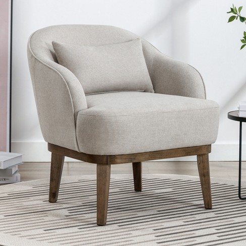 Modern Mid Century Armchair Accent Chair with Pillow and Solid Wood Leg Beige ModernLuxe