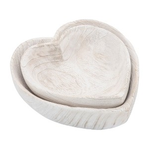 Sagebrook Home Set of 2 Carved Wood Bowls Wooden Nesting Heart Bowls for Table Decor and Display - 1 of 4