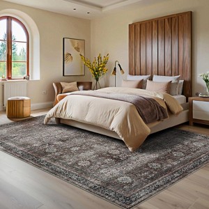 Non-Shedding Vintage Printed Accent Rugs | Non-Slip Farmhouse Distressed Area Rugs | Machine Washable Low Pile Carpet for Kitchen, Bedroom - 1 of 4