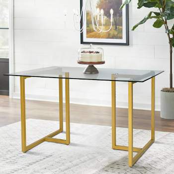 Contemporary Ming 55" Dining Table with Clear Tempered Transparent Glass Tabletop-The Pop Maison