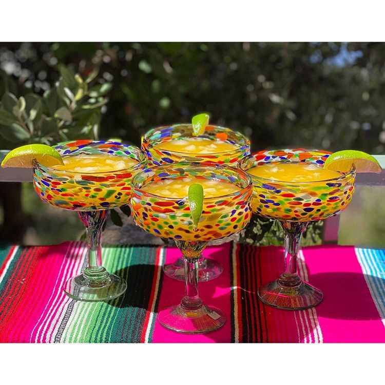 Dos Sueños Mexican Hand Blown  Margarita Glasses - Confetti Rock Design - 16oz - Set of 4, 3 of 7