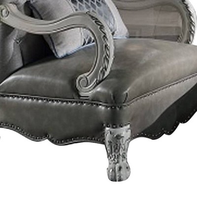 Dresden Bone White Faux Leather Floral Chaise with Wood Frame