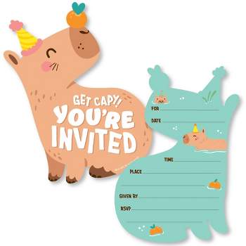 Big Dot of Happiness Capy Birthday - Shaped Fill-In Invitations - Capybara Party Invitation Cards with Envelopes - Set of 12