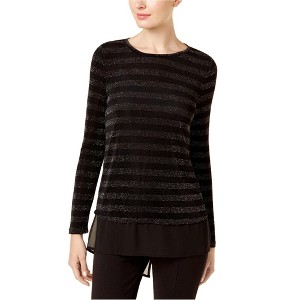 I.N.C International Concepts Womens Metallic Stripe Pullover Blouse, Black, Small - 1 of 1