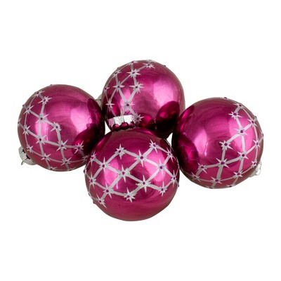 Northlight Set of 4 Pink Glass Ball Christmas Ornaments 3.25-Inch (80mm)