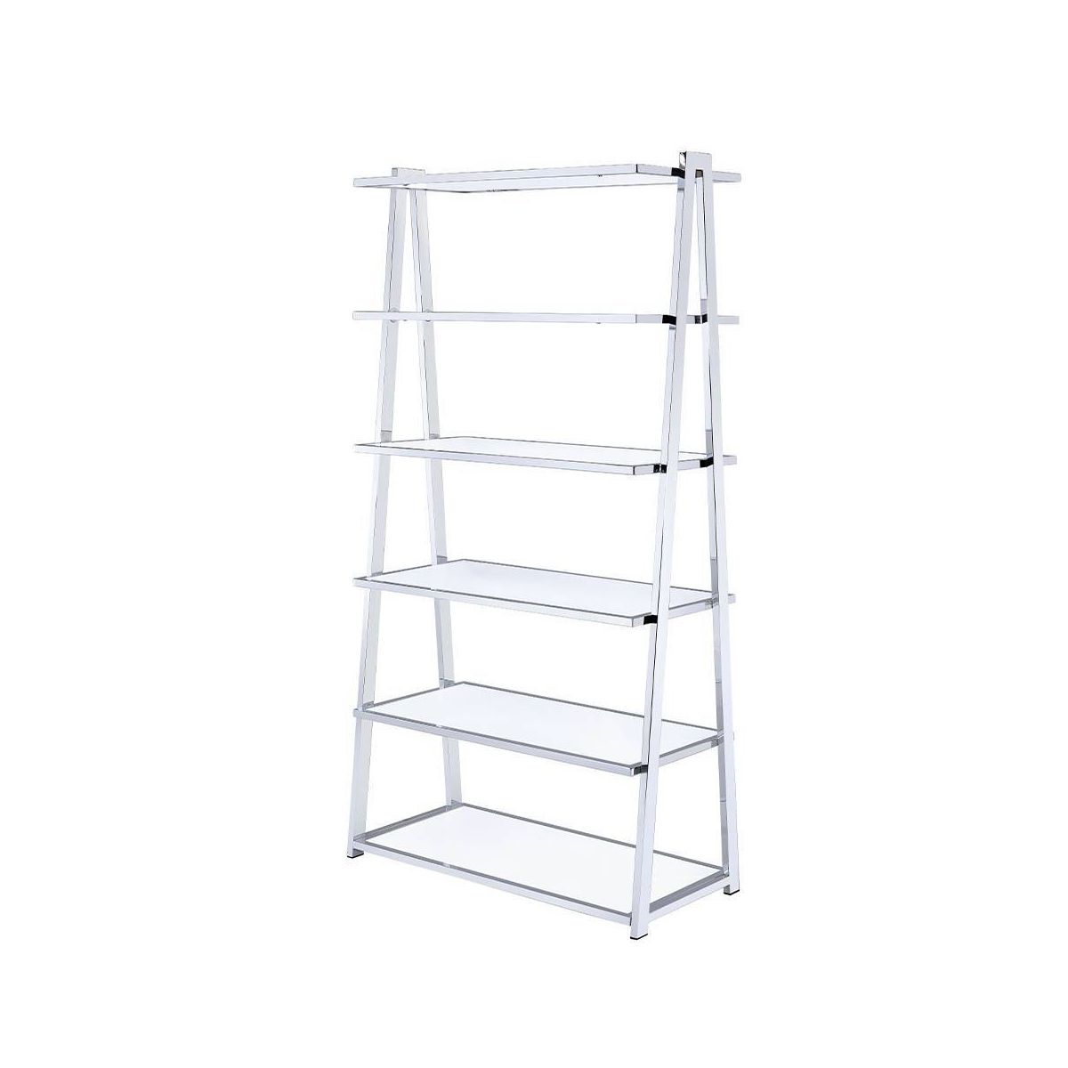 Acme Furniture 71" Coleen Decorative Bookshelf White High Gloss/Chrome Finish