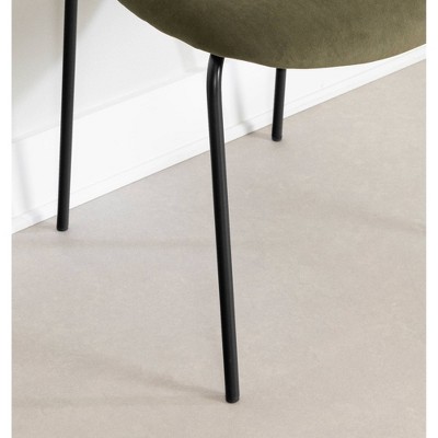 Olive Green and Brown Velvet Upholstered Side Chair with Metal Legs