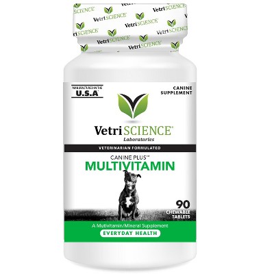 VetriScience Canine Plus Multivitamin for Senior Dogs, Mood, Skin, Coat, Liver Function, Duck Flavor, 90 Chewable Tablets