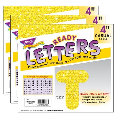 3pk 4" 71 per Pack Casual Uppercase Ready Letters Yellow Sparkle - TREND