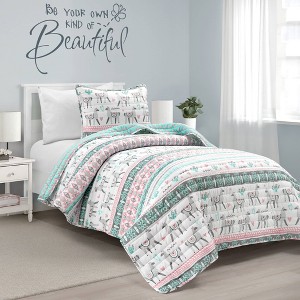 Kids' Boho Llama Reversible Oversized Quilt Set Pink/Aqua - Lush Décor - 1 of 4