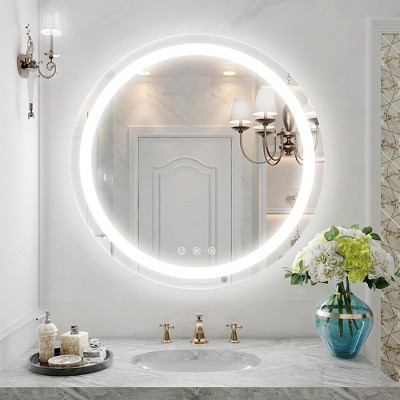Round LED light Bathroom Mirror Aluminum Alloy Bathroom Mirror Tempered Glass Bathroom Mirror Wall Mounted Bathroom Mirror 24*24 inches