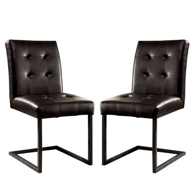 Set of 2 Tufted Leatherette Side Chairs with Metal Cantilever Base Brown - Benzara