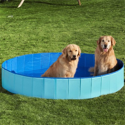Joyfy 32/48/63" Foldable Dog Pet Pool, Portable Kiddie Pool, Anti-Slip Hard Plastic Bath Tub with Drain Suitable for Pets and Backyard Play with Kids