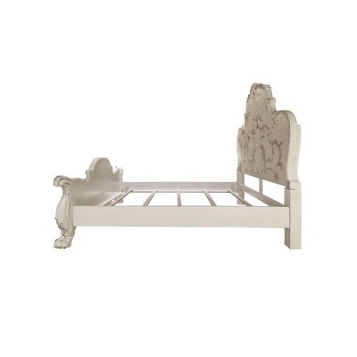 Bone White King Upholstered Wood Bed with Carved Details