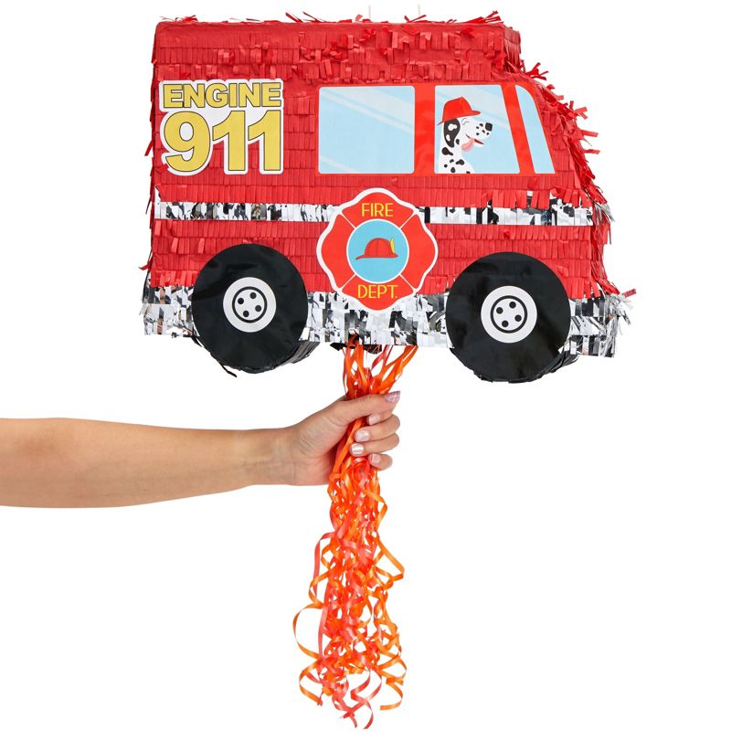 Blue Panda Small Pull String Fire Truck Pinata for Birthday Party Decorations, Firefighter Party Supplies, 16 x 12.3 x 3 In, 4 of 9