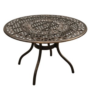 48" Round Ornate Traditional Outdoor Mesh Lattice Aluminum Dining Table - Bronze - Oakland Living: With Umbrella Hole, Weather-Resistant - 1 of 1