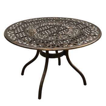 48" Round Ornate Traditional Outdoor Mesh Lattice Aluminum Dining Table - Bronze - Oakland Living