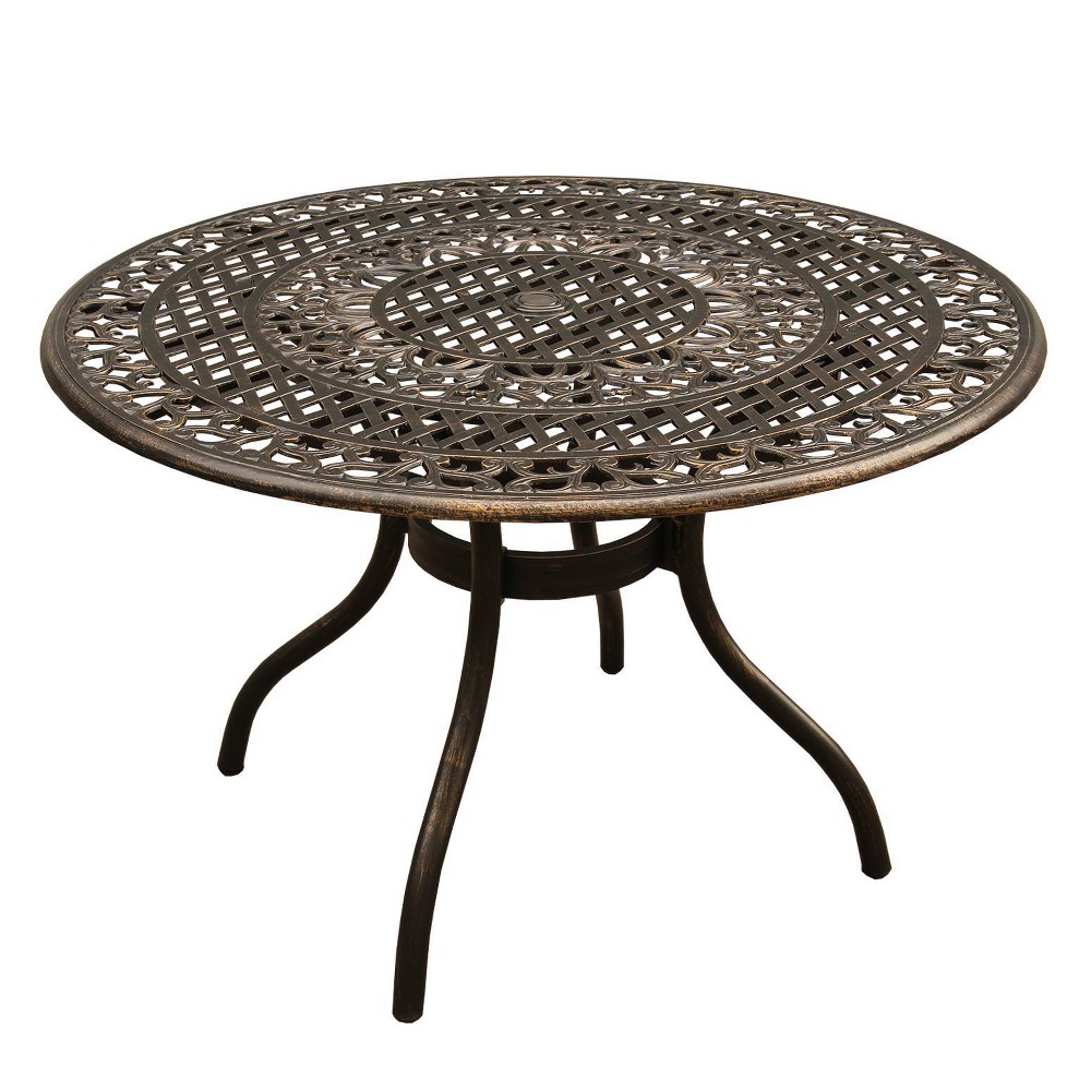 48"" Round Ornate Traditional Outdoor Mesh Lattice Aluminum Dining Table - Bronze - Oakland Living -  85307724