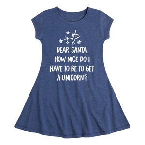 Girls' - Instant Message - Christmas Dear Santa Unicorn Fit & Flair Cap Sleeve Graphic Dress - 1 of 4