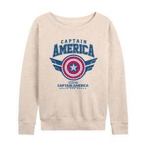 Women's - Marvel - Captain America Collegiate Lightweight French Terry Wide Neck Long Sleeve Shirt - 1 of 4