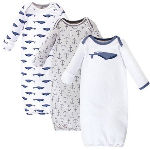 Touched by Nature Baby Organic Cotton Long-Sleeve Gowns 3pk, Blue Whale,  0-6 Months