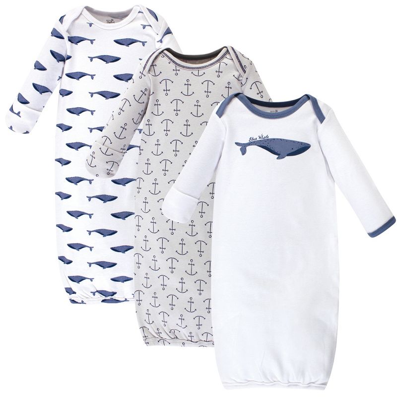 Touched by Nature Infant Boy Organic Cotton Gowns, Blue Whale, Preemie/Newborn, 1 of 5