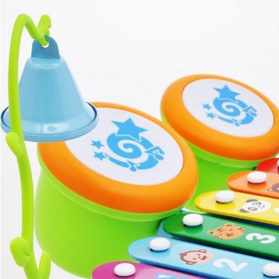 Link 15" Baby Toys Rainbow Xylophone Musical Toy Piano Bridge Instrument with 6 Music Cards, 8 Notes, Ringing Bell and Drums