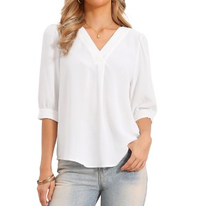 INSPIRE CHIC Women's Business Office Casual V Neck 3/4 Sleeve Summer Chiffon Blouses - 1 of 4